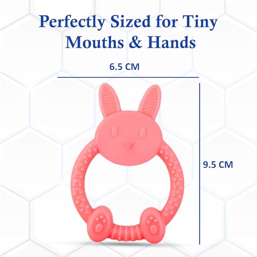 Image of MamaLaps Soft Silicone Baby Teether, Silicone BPA Free Teethers for Newborn Infant, Teething Toy for Babies with Textured Surface for Soothing Gums (Pack of 1, Rabbit-Pink)