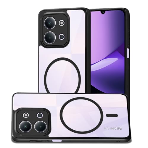 Image of AESTMO Redmi 15C 5G / Poco C85 5G Back Cover | 360 Protection | Crystal Clear Hard Back Transparent | Compatible with MagSafe Accessories (PC+TPU, Black Bumper)