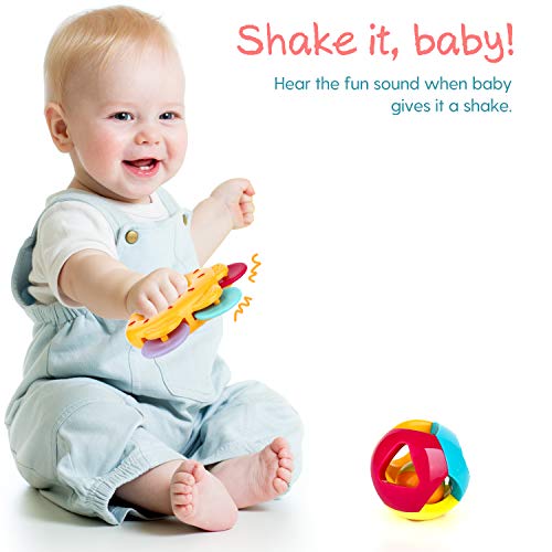Zooawa Baby Rattles Teething Toys, 10pcs Baby Grab and Spin Handle Rattle Shaker Early Educational Ring Rattle Teether Gift Set for Infant, Newborn Baby, Toddler, Boy, Girl - Colorful - Thumbnail 4