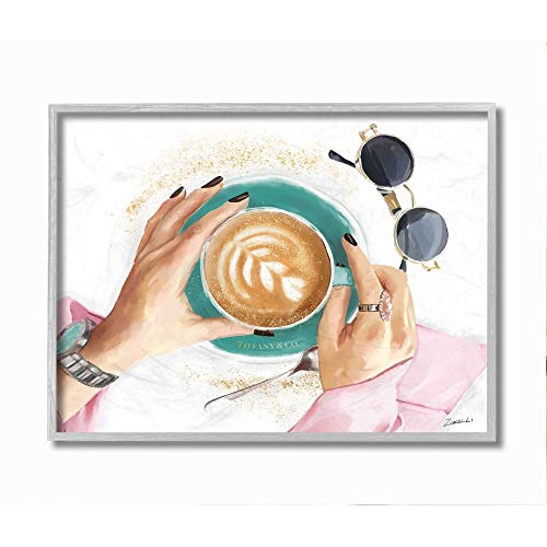 Stupell Industries Glam Latte Women's Fashion Accessories Coffee, Designed by Ziwei Li Wall Art, 11 x 14, Grey Framed