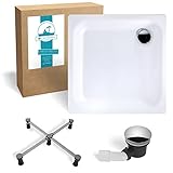 Calmwaters® - Essential - Stahl-Duschtasse in 80 x 80 cm im Komplettset mit Wannenfuß & Ablaufgarnitur - 99000018
