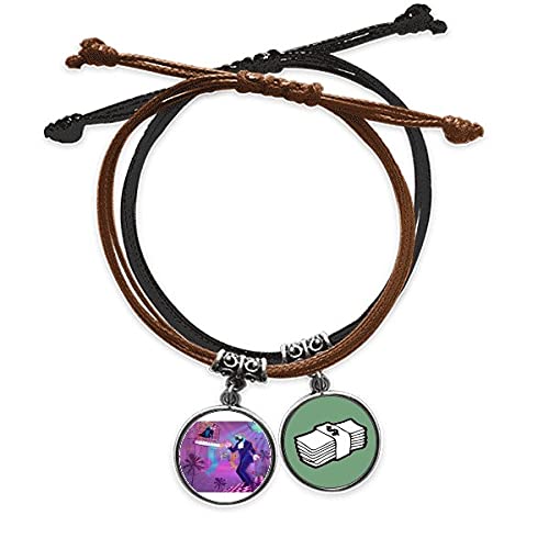 Pulsera cuero Dance DJ cadena mano diseño fantasía dinero