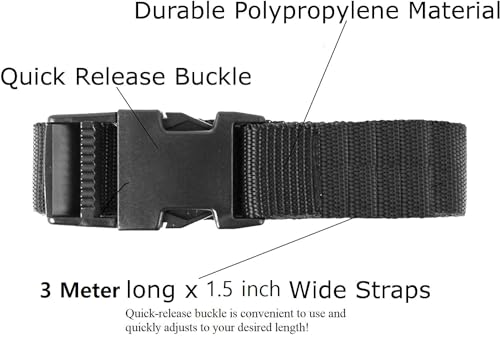 Image of 9.5 feet Long Utility Strap Belt with Quick-Release Buckle Adjustable Belt for Luggage Bags, Traveling, Bikes, Cars, Outing, Tent, 4-Pack (1.5 inch Width)