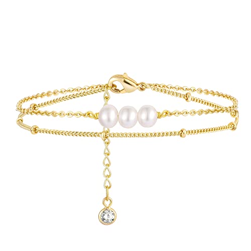 Image of MEVECCO Bracelet for Women 14K Gold Plated Dainty Chain Simple Jewelry Cute Handmade Minimalist for Her