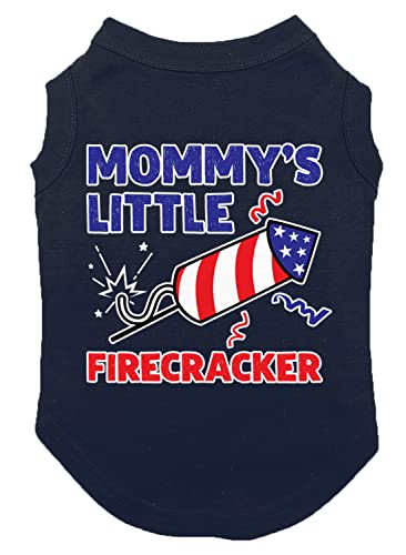 Mommy's Little Firecracker - USA Independence Day 4th of July Dog Shirt (Navy, Medium)