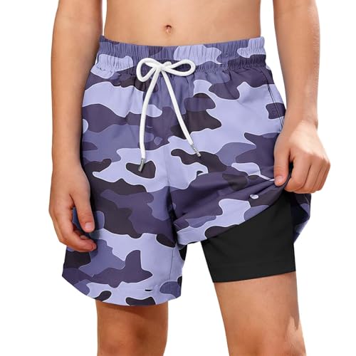 Pantalones cortos de natación 2 en 1 para niños, pantalones cortos de playa para niños, pantalones cortos casuales de verano con cordón, secado rápido, ligeros, protección solar, deportes, surf