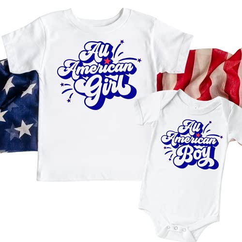 Fourth of July Cousin Crew Shirts, All American Boy, Girl, Baby 4th of July Onesie, Newborn Fourth of July Outfits, Sibling Matching Shirts, Twin Baby 4th of July Outfit Multicolor