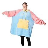 Qeils Wearable Blanket Hoodie for Women, Comfy Sherpa Sweatshirt Blanket as Birthday Christmas Gifts, Oversized Pullover Jacket Blanket Hoodie for Adult (Icecream, Adult)