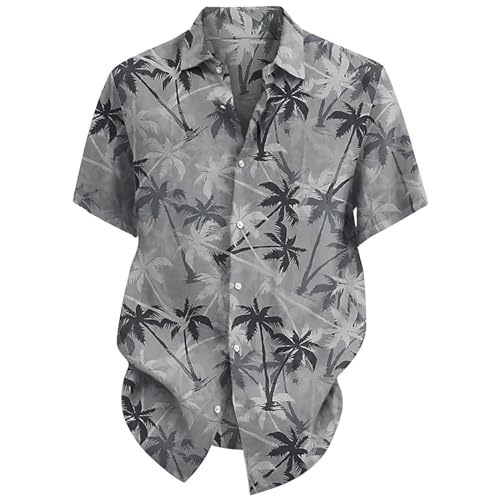 Camisa de vacaciones con purpurina para hombre, ajuste regular, manga corta, con botones, estilo tropical, camiseta de playa para fiestas y vacaciones, gris, 3XL