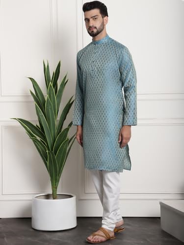Image of SOJANYA (Since 1958 Men's Jacquard Silk Kurta and Pyjama with Nehru Jacket