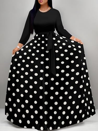 Image of PinkPatty Women's Long Sleeve Maxi Dress Plus Size Trendy Wedding Guest Dress with Pockets&Belt