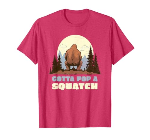Funny Bigfoot Gotta Pop A Squatch Sasquatch Poop Joke Pun T-Shirt, Men, Red Heather, Small