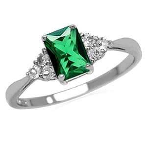 Silvershake Nano Green Emerald Octagon 7×5 mm 925 Sterling Silver Engagement Ring for May Birthstone Size 7.5