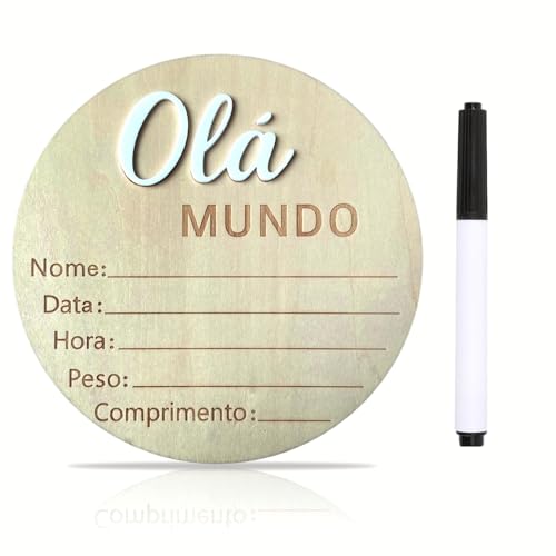 Image of Baby Announcement Sign, 5.9 Inch Wooden Hello World Newborn Signs, inchOla Mundo inch Decoration, Birth Announcement Sign, Welcome Newborn Arrival to World, Hospital Nursery for baby