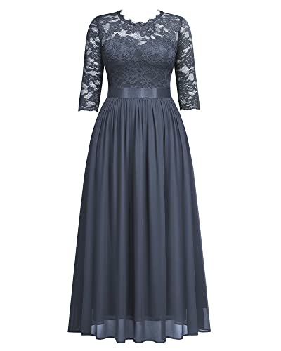 Miusol Women's Formal Floral Lace Plus Size Wedding Maxi Dress (As1, Alpha, Xx_L, Plus, Regular, Grey, 2X-Large) #TOP4