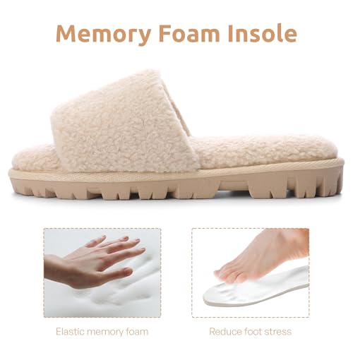 MIXIN Women's Open Toe Slippers Indoor Warm Fuzzy Fur Lining Soft Anti-Slip House Shoes4