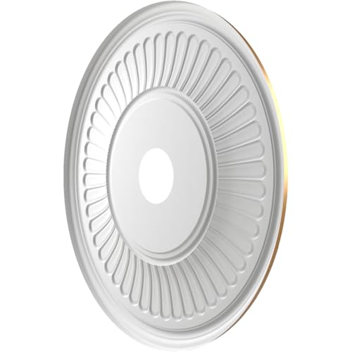 Image of Ekena Millwork CMP22BEBGL Berkshire Thermoformed PVC Ceiling Medallion (Fits Canopies up to 10 1 /8 inch), 22 inchOD x 3 1 /2 inchID x 1 inchP, Bright Coat Gold