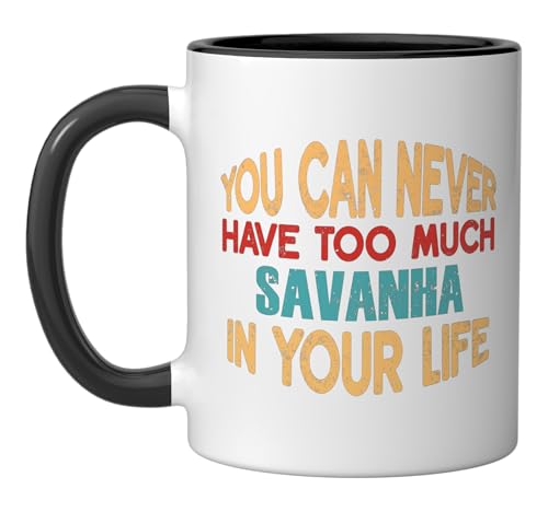 Funny Savanha Personalized Tshirt First Name Joke Item Ceramic Mug, Black/White