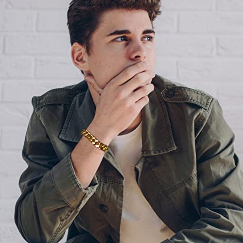 Cuban Link Chain Bracelet 12Mm Wide 9Inch Gold Chunky Bracelet Gold Men Bracelet #TOP3