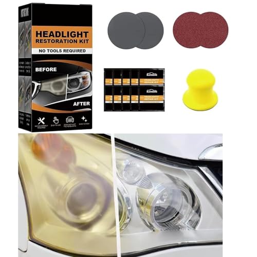 Rinnova Fari Auto Kit di Riparazione Fari per Ripristino Fanali Kit Lucida Fari per Riparazione di Ingiallimento/Graffi/Sfocatura/Crepe per Auto o Moto, Kit rinnova fari Auto Completo (1 Set)
