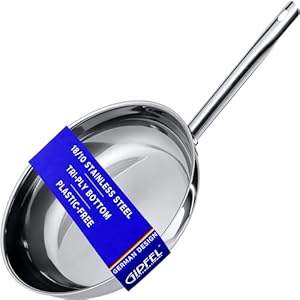 Stainless Steel Frying Pan 12 Inch – Tri Ply Stainless Steel Skillet Healthy Non Toxic Cookware – Fry Pans for Induction Gas Electric Ceramic Stove & Oven Safe (12 Inch)