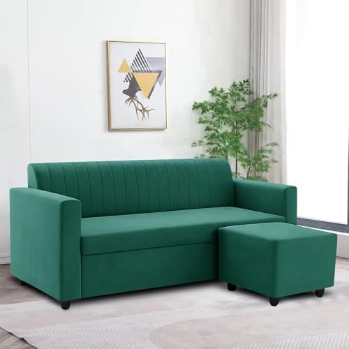 Image of Rosebell Modern L-Shape Velvet Sofa | Right-Hand Four-Seater Sectional Corner Couch with Tufted Back | Elegant Green Sofa for Living Room, Office & Guest Space