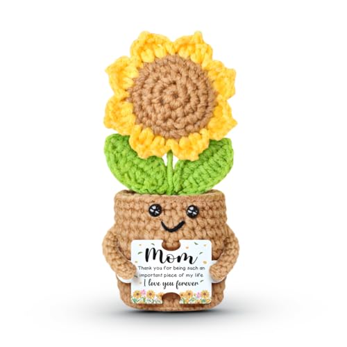 Gifts for Mom from Daughter Son - Mothers Day Sunflower Crochet I Love You Mom Handmade Cute Mini Flower Thanksgiving Birthday Christmas Gift Idea for Mother Emotional Support Plush