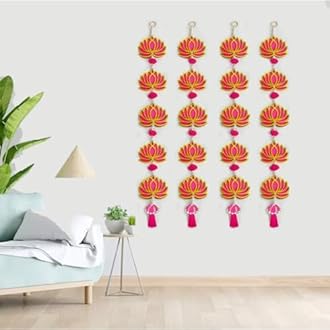 5 Tier Set of 4 Strings Pink Lotus Wall Hanging Gift Decorative Showpiece for Diwali Ganesh Chaturthi Pooja Home Door Decor Temple Marriage Wedding Stage Decoration (30 Inch Length