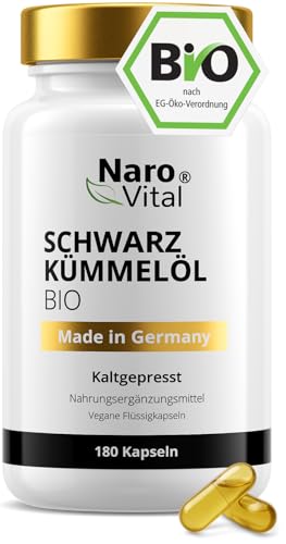 Schwarzkümmelöl Kapseln Bio Kaltgepresst & Naturbelassen - 180 vegane Schwarzkümmel Kapseln Hochdosiert - 1000mg Ägyptisches Schwarzkümmelöl pro Tagesdosis - Black Seeds Oil