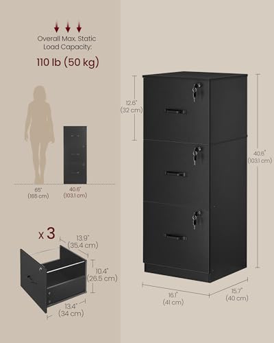 Image of VASAGLE 3 Drawer File Cabinet with Locks, for A4, Letter Sized Documents