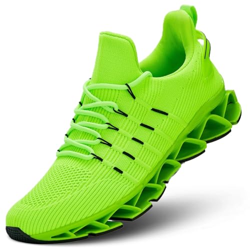 fluorescent green slip-on shoes for running on grass