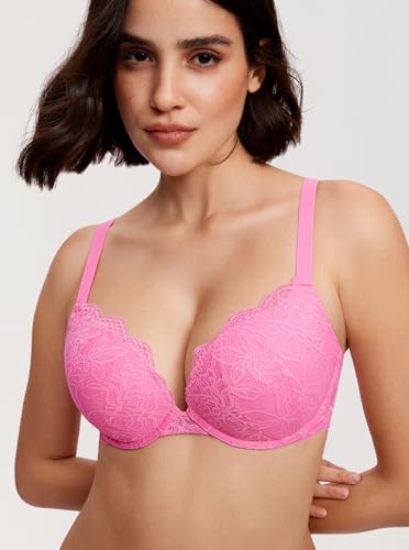 Image of DOBREVA Women's Push Up Lace Bra Underwire Plunge Full Coverage Bras Sexy Plus Size Support