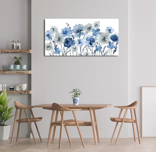 Image of VEAEE Flowers Canvas Wall Art - Indigo Floral Canvas Pictures Living Room Wall Decor Botanical Canvas Prints Painting Abstract Artwork Bedroom Office Home Decor 20 inchx 40 inch