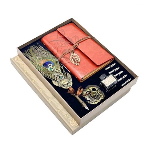 Image of Submarine 1593 Exquisite Vintage Collection Quill Metal Feather Calligraphy Fountain Pen & Diary Set With 5 Replacement Nibs, Ideal Gift For Him /Her, Ink Color-Black