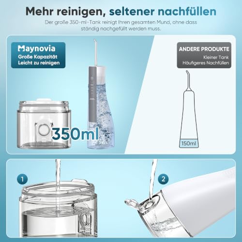 Image of Cordless Water Flosser for Teeth, U-Shaped Tip, 350ml Tank, White