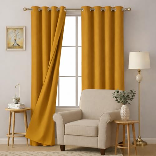 Image of STITCHNEST 'Solis Series' Premium Satin Room Darkening Curtains 7 Feet Long Set of 1 | Door Curtain 7 x 4 Feet | Blocks 70-80% Light | Ideal for Bedroom, Living Room & Home Decor