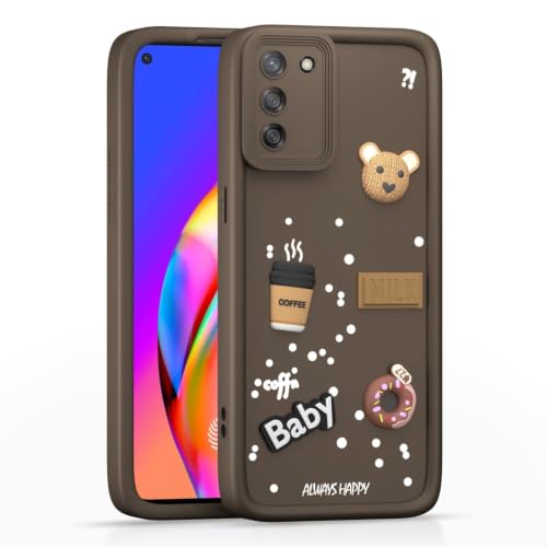 Image of Bintage Back Cover Compatible for Samsung A03s / M02s 4G | Cute Fun Ball | 3D Taddy Smiley Coffee | Milk Case | Full Body Protection - Brown