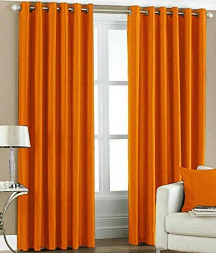 Image of The Elegant Rooms Premium Thick Polyester Long Crush Curtains (Orange, 9 Feet) - Set of 1