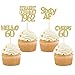 Gyufise Lot de 24 décorations de cupcakes dorées à paillettes pour 60e anniversaire Motif Hello 60 60 AF