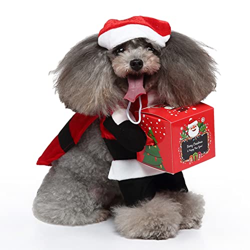 FLAdorepet Weihnachtliches Hundekostüm Weihnachtsmannanzug Umhang Haustier Katze Weihnachtsmütze Weihnachtsmann gibt die Geschenke (groß, rot) Cover
