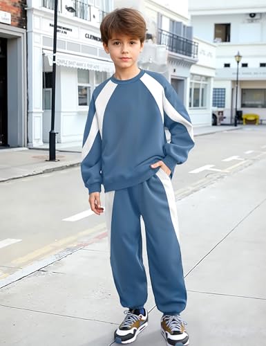 Boys Clothes Solid Color Kids Clothes Boys Outfits Crewneck Sweatshirts Sweatpants Clothing Sets with Pockets 6-12Y4