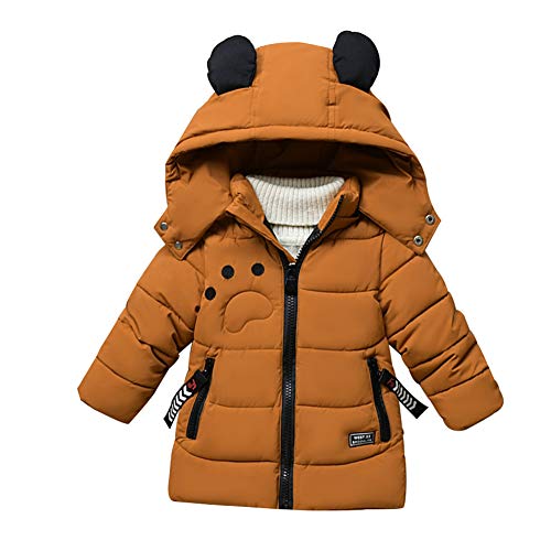 YFPICO Manteau Enfant Garçon Veste d'hiver Cartoon Petite Enfant Doudoune Matelassée Mi Long Parka Epaisse, Brun, 4-5 ans / XL Cover
