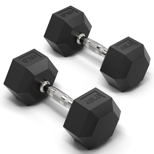 Image of Mikolo Dumbbell Sets with Rack, Rubber Hex Dumbbells, Multiple Choices in 160 /200 /380 /450 /550LB, Hand Weights with Chrome Handle for Strength Training