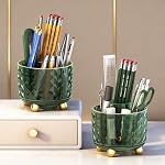 GOTOBA Dark Green Pen Pencil Holder for Desk, 360° Rotating Pen Organizer, Green Office Supplies, Cute Pen Holder, 6-Compartment Pencil Holder Rotating - Image 2