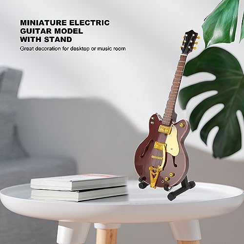 Réplica De Guitarra Elétrica Em Miniatura Vermelha E Dourada BORDSTRACT Com Suporte E Estojo Ornamen