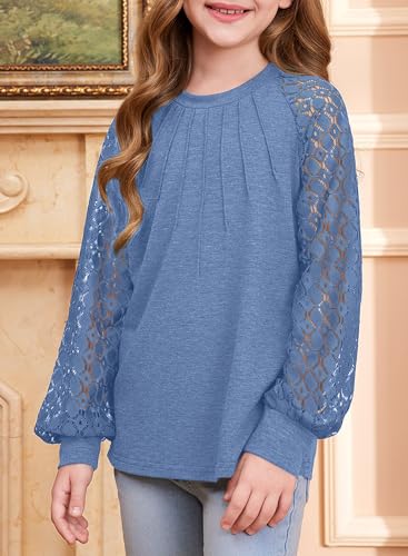 Image of blibean Girls Fall Long Sleeve Shirts Casual Lace Tops Size 6-15 Years