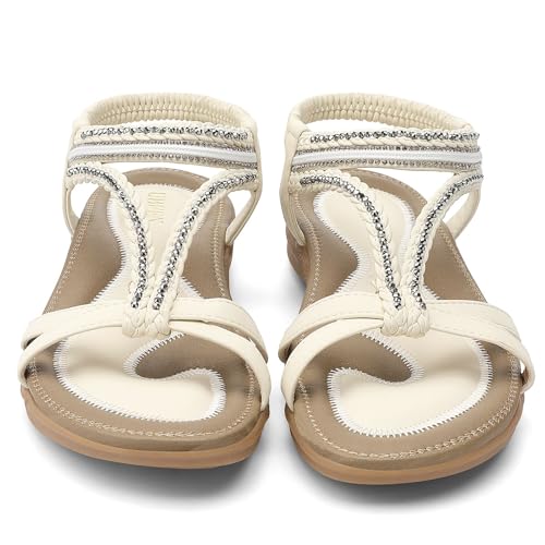 Image of UBFEN Womens Bohemian Flat Sandals With Back Strap Summer Beach Comfortable Bling