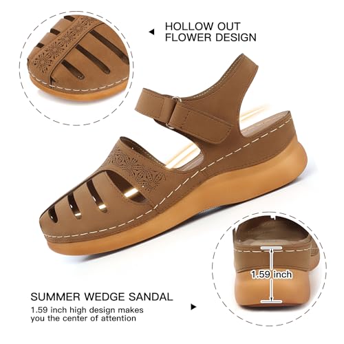 Image of SHIBEVER Wedge Sandals for Women Comfortable Closed Toe Dressy Summer Shoes | Comforta for 40% Enhanced Arch Support Fisherman - No Ankle Rubs for All-day Commutes Lightweight Casual Outdoor Shoes