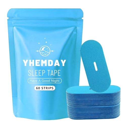 Yhemday Mouth Tape for Sleeping | 60 Gentle Hypoallergenic Sleep Strips | Snore Reducing Aids (Blue)
