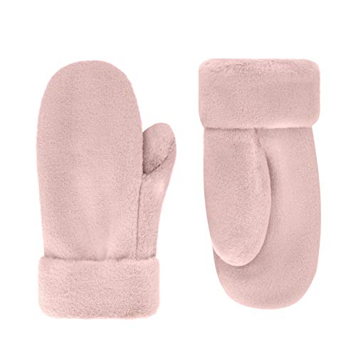 Futrzane Faux Fur Winter Gloves for Women - Very Soft Rabbit Fur Lined Mittens (Pink Rabbit)